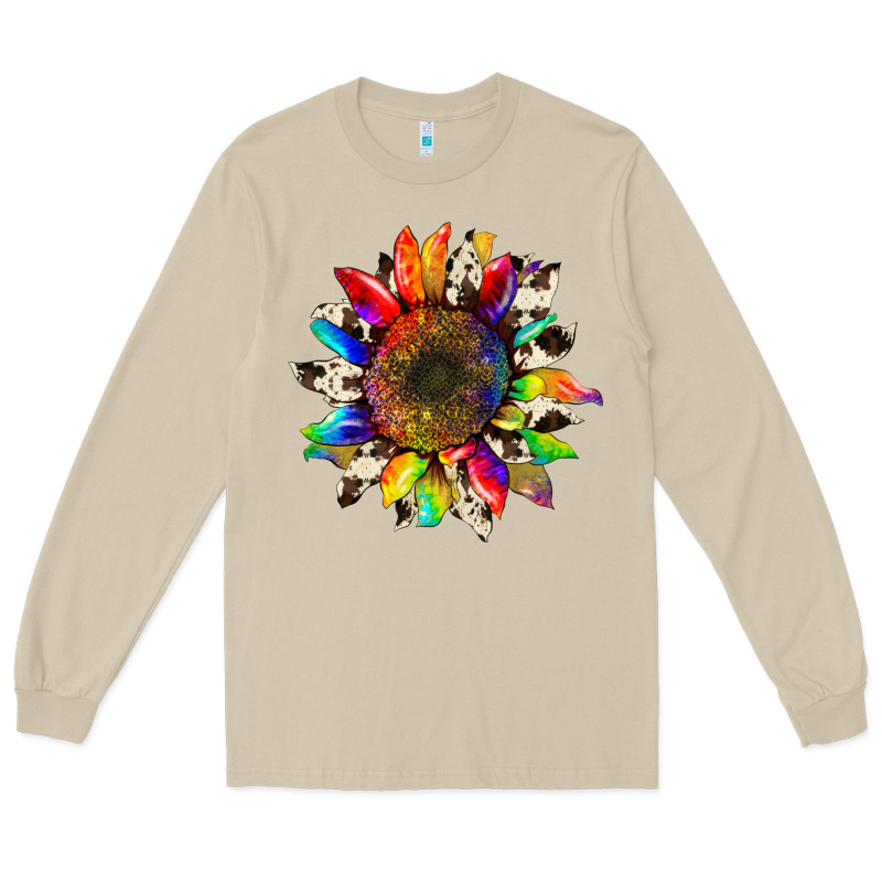 Tie Dye Sunflower With Cowhide Long Sleeve Tee by Artiststas | Teevron