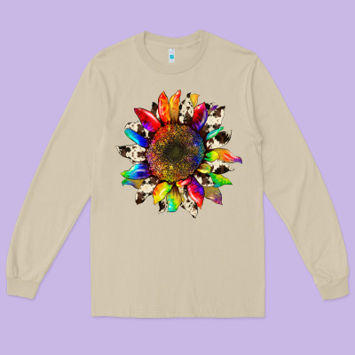 Tie Dye Sunflower With Cowhide Long Sleeve Tee Designed By Artiststas