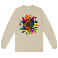 Mushroom tie dye sunflower with cowhide Long Sleeve Tee - Artiststas