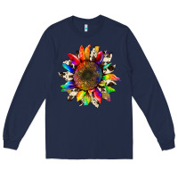 Navy tie dye sunflower with cowhide Long Sleeve Tee - Artiststas