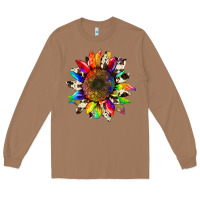Toasted Coconut tie dye sunflower with cowhide Long Sleeve Tee - Artiststas