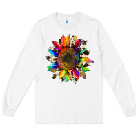 White tie dye sunflower with cowhide Long Sleeve Tee - Artiststas