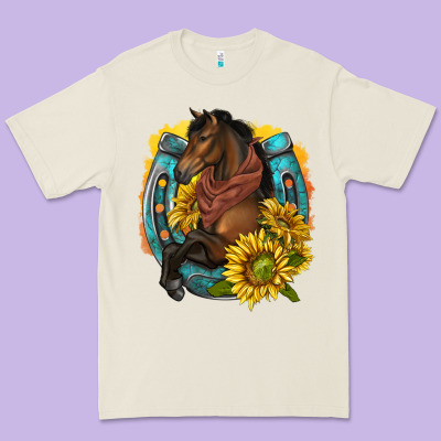 Premium Tee western horse with horseshoe