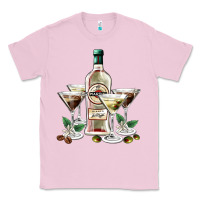 Bubblegum Pink martini glasses and martini bottle Classic Tee - AdoDesignShop