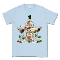 Dusty Blue martini glasses and martini bottle Classic Tee - AdoDesignShop
