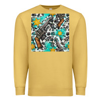 Antique Gold Western Gun And Sheriff Stars With Cowhide Seamless Pattern Premium Sweatshirt - BundleAndBundleShop