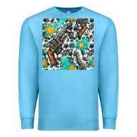 Ocean Blue Western Gun And Sheriff Stars With Cowhide Seamless Pattern Premium Sweatshirt - BundleAndBundleShop