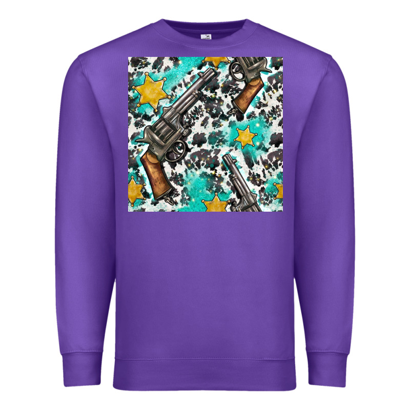 Western Gun And Sheriff Stars With Cowhide Seamless Pattern Premium Sweatshirt by BundleAndBundleShop | Teevron