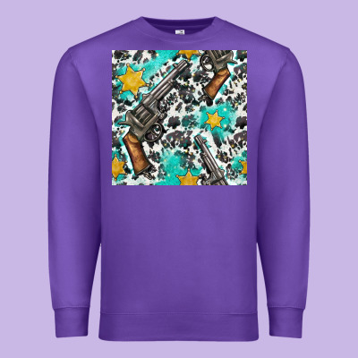 Western Gun And Sheriff Stars With Cowhide Seamless Pattern Premium Sweatshirt Designed By Bundleandbundleshop