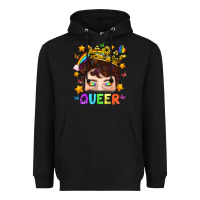 Black LGBTQ+ Queer Portrait With Crown And Rainbow Heavyweight Hoodie - BundleAndBundleShop