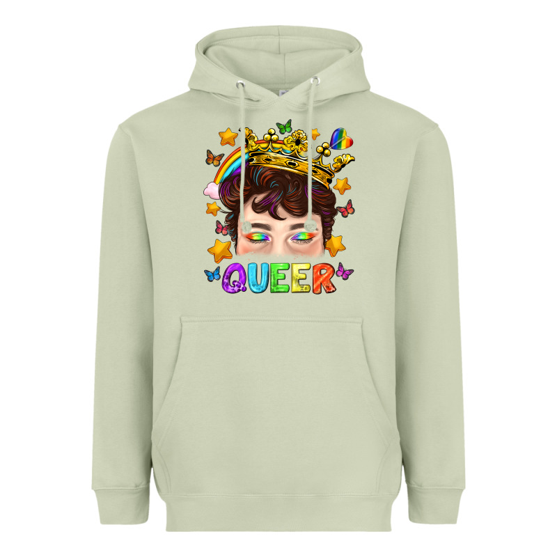 Lgbtq+ Queer Portrait With Crown And Rainbow Heavyweight Hoodie by BundleAndBundleShop | Teevron