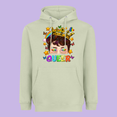 Lgbtq+ Queer Portrait With Crown And Rainbow Heavyweight Hoodie Designed By Bundleandbundleshop