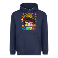 Navy LGBTQ+ Queer Portrait With Crown And Rainbow Heavyweight Hoodie - BundleAndBundleShop