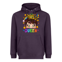Plum LGBTQ+ Queer Portrait With Crown And Rainbow Heavyweight Hoodie - BundleAndBundleShop