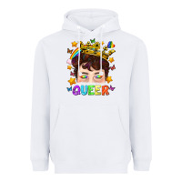 White LGBTQ+ Queer Portrait With Crown And Rainbow Heavyweight Hoodie - BundleAndBundleShop