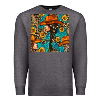 Charcoal Heather Western Girl Hair Clasp And Sunflower With Leopard And Glitter Seamles Premium Sweatshirt - BundleAndBundleShop