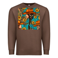 Chestnut Western Girl Hair Clasp And Sunflower With Leopard And Glitter Seamles Premium Sweatshirt - BundleAndBundleShop