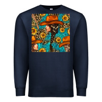 Navy Western Girl Hair Clasp And Sunflower With Leopard And Glitter Seamles Premium Sweatshirt - BundleAndBundleShop