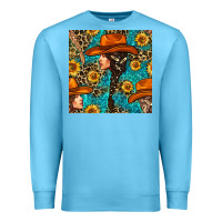 Ocean Blue Western Girl Hair Clasp And Sunflower With Leopard And Glitter Seamles Premium Sweatshirt - BundleAndBundleShop