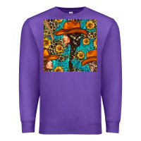 Purple Western Girl Hair Clasp And Sunflower With Leopard And Glitter Seamles Premium Sweatshirt - BundleAndBundleShop