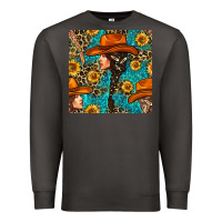 Smoke Western Girl Hair Clasp And Sunflower With Leopard And Glitter Seamles Premium Sweatshirt - BundleAndBundleShop