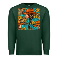 Sports Green Western Girl Hair Clasp And Sunflower With Leopard And Glitter Seamles Premium Sweatshirt - BundleAndBundleShop
