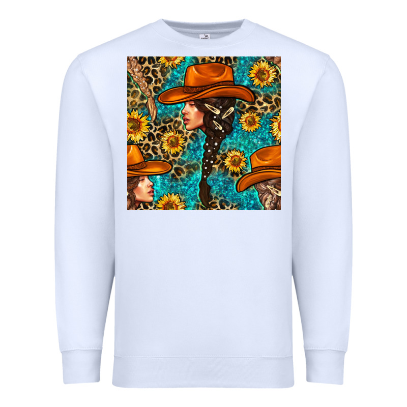 Western Girl Hair Clasp And Sunflower With Leopard And Glitter Seamles Premium Sweatshirt by BundleAndBundleShop | Teevron