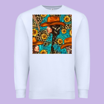 Western Girl Hair Clasp And Sunflower With Leopard And Glitter Seamles Premium Sweatshirt Designed By Bundleandbundleshop