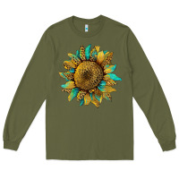 Army Green sunflower with leopard and turquoise Long Sleeve Tee - Artiststas
