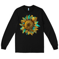 Black sunflower with leopard and turquoise Long Sleeve Tee - Artiststas
