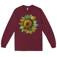Burgundy sunflower with leopard and turquoise Long Sleeve Tee - Artiststas