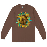 Chestnut sunflower with leopard and turquoise Long Sleeve Tee - Artiststas