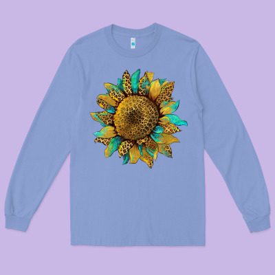 Sunflower With Leopard And Turquoise Long Sleeve Tee Designed By Artiststas
