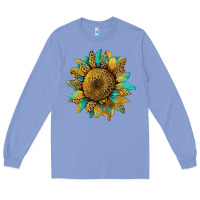 Colony Blue sunflower with leopard and turquoise Long Sleeve Tee - Artiststas