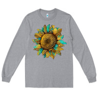 Heather Grey sunflower with leopard and turquoise Long Sleeve Tee - Artiststas