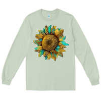 Matcha sunflower with leopard and turquoise Long Sleeve Tee - Artiststas