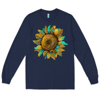 Navy sunflower with leopard and turquoise Long Sleeve Tee - Artiststas
