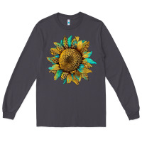 Smoke sunflower with leopard and turquoise Long Sleeve Tee - Artiststas
