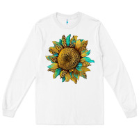 White sunflower with leopard and turquoise Long Sleeve Tee - Artiststas