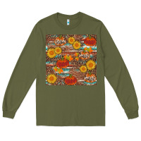 Army Green pumpkin plaid sunflower seamless min Long Sleeve Tee - AdoDesignShop