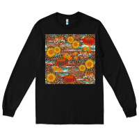 Black pumpkin plaid sunflower seamless min Long Sleeve Tee - AdoDesignShop