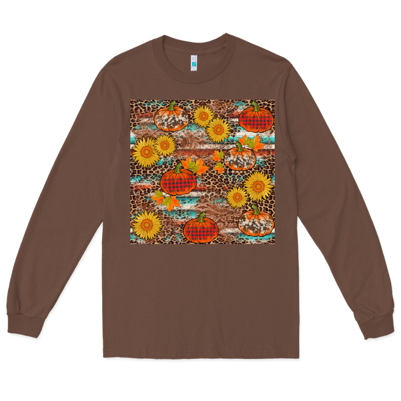 Pumpkin Plaid Sunflower Seamless Min Long Sleeve Tee by AdoDesignShop | Teevron