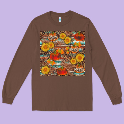Pumpkin Plaid Sunflower Seamless Min Long Sleeve Tee Designed By Adodesignshop