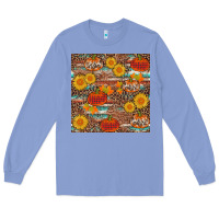 Colony Blue pumpkin plaid sunflower seamless min Long Sleeve Tee - AdoDesignShop
