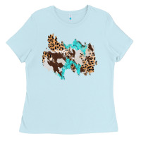 Baby Blue cowhide leopard turquoise patch Ladies Tee - AdoDesignShop