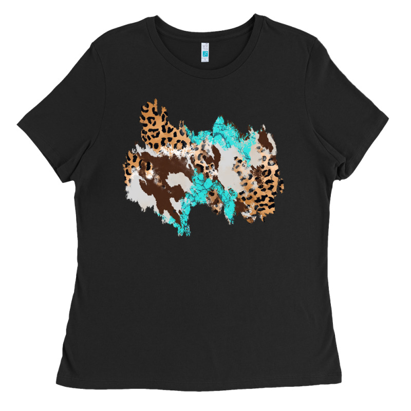Cowhide Leopard Turquoise Patch Ladies Tee by AdoDesignShop | Teevron