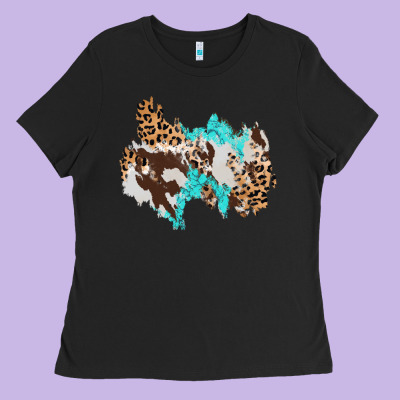 Cowhide Leopard Turquoise Patch Ladies Tee Designed By Adodesignshop