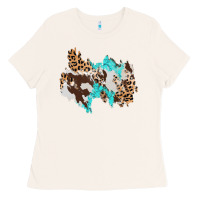 Bone cowhide leopard turquoise patch Ladies Tee - AdoDesignShop