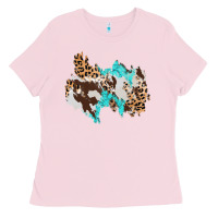 Bubblegum Pink cowhide leopard turquoise patch Ladies Tee - AdoDesignShop