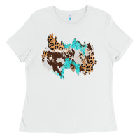 White cowhide leopard turquoise patch Ladies Tee - AdoDesignShop